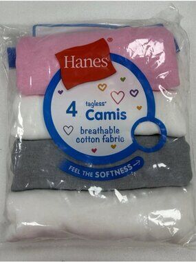 Hanes Girl's 4 Tagless Camis size S Sleeveless Spagetti Strap Tank Top Camisole